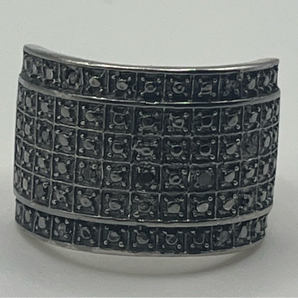 Wide Black Pave Statement Ring – Size 7.5 - Picture 2 of 3